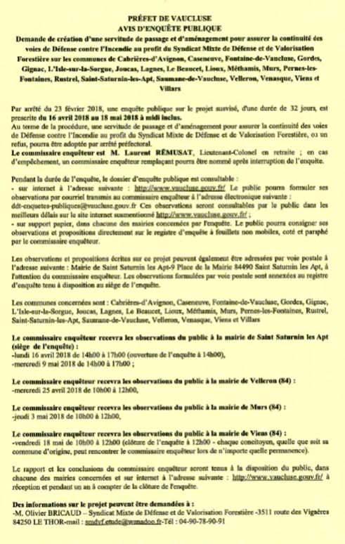 AVIS D'ENQUETE PUBLIQUE