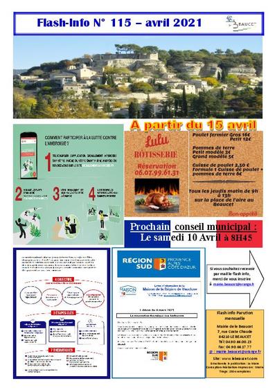 Bulletin municipal Le Beaucet - Flash Info N°115 - Avril 2021