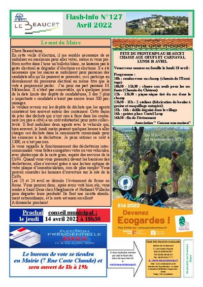 Bulletin municipal Le Beaucet - FLash Info N°127 - Avril 2022