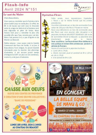 Bulletin municipal Le Beaucet - Flash Info N°151 Avril 2024