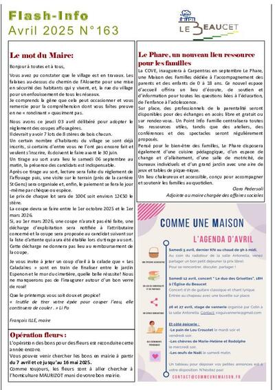 Bulletin municipal Le Beaucet - Flash Info N°163 Avril 2025