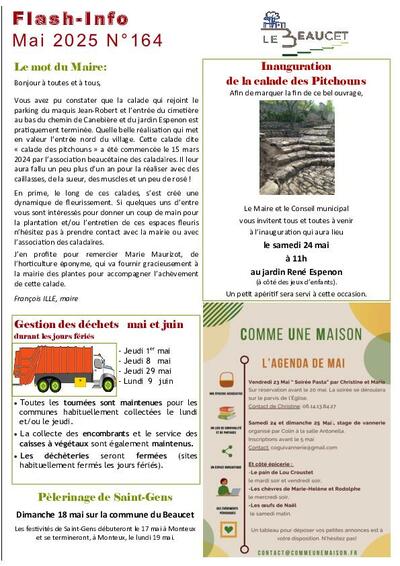 Bulletin municipal Le Beaucet - Flash Info N°164 Mai 2025
