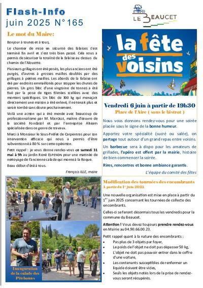 Bulletin municipal Le Beaucet - flash N°165 Juin 2025