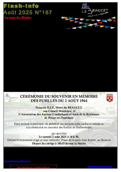 Bulletin municipal Le Beaucet - Flash Info N° 167 Août 2025