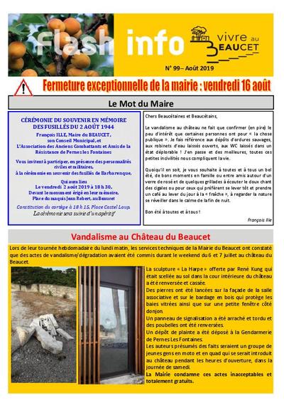 Bulletin municipal Le Beaucet - Flash Info N°99 - Août 2019