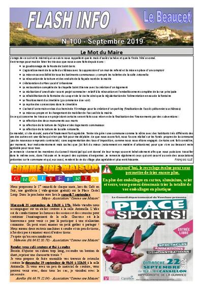 Bulletin municipal Le Beaucet - Flash Info N°100 - Septembre 2019