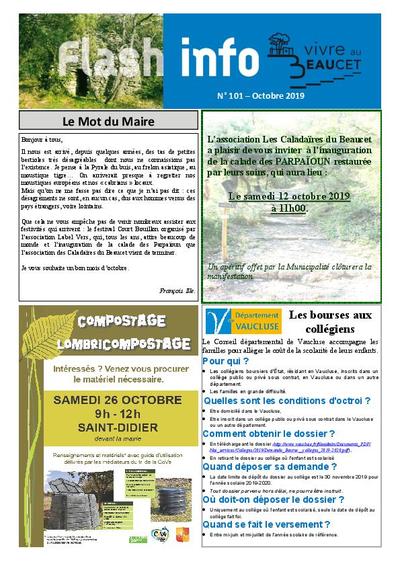 Bulletin municipal Le Beaucet - Flash Info N°101 - Octobre 2019