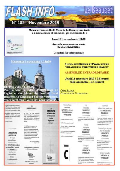Bulletin municipal Le Beaucet - Flash info N°102 - Novembre 2019