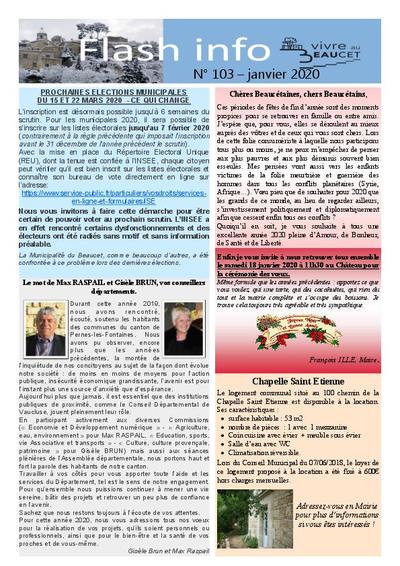 Bulletin municipal Le Beaucet - Flash-Info N°103 - Janvier 2020