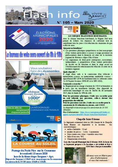 Bulletin municipal Le Beaucet - Flash Info N°105 - Mars 2020