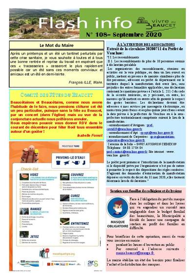 Bulletin municipal Le Beaucet - Flash Info N°108 - Septembre 2020