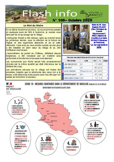 Bulletin municipal Le Beaucet - Flash Info N°109 - Octobre 2020