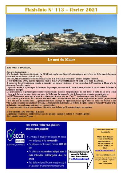 Bulletin municipal Le Beaucet - Flash-Info N°113 - Février 2021