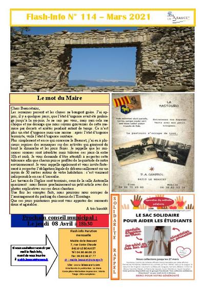 Bulletin municipal Le Beaucet - Flash-Info N°114 - Mars 2021