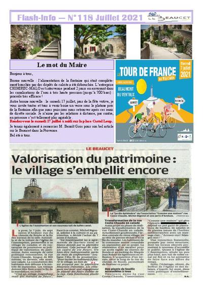 Bulletin municipal Le Beaucet - Flash Info N°118 - Juillet 2021