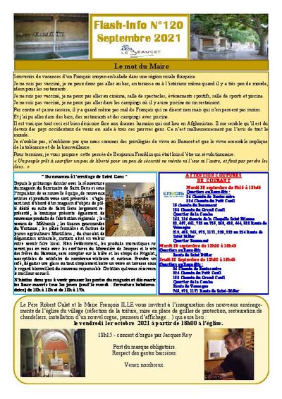 Bulletin municipal Le Beaucet - Flash Info N°120 - Septembre 2021