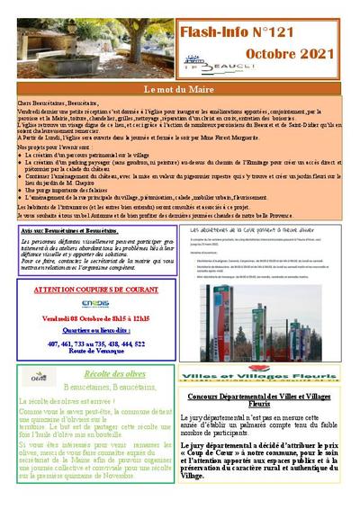Bulletin municipal Le Beaucet - Flash Info N°121 - Octobre 2021