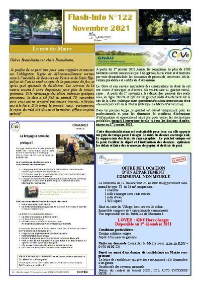 Bulletin municipal Le Beaucet - Flash Info N°122 - Novembre 2021