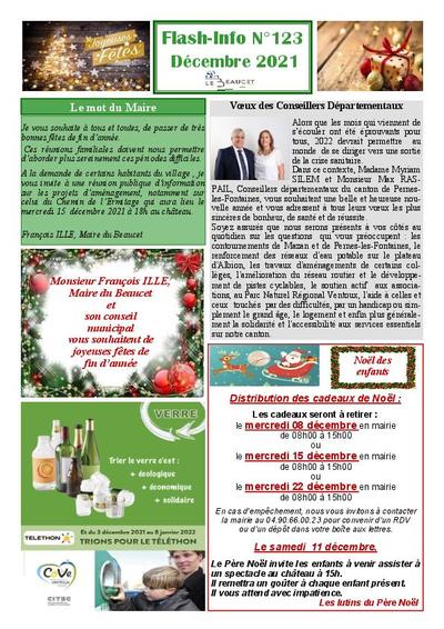 Bulletin municipal Le Beaucet - Flash Info N°123 - Décembre 2021
