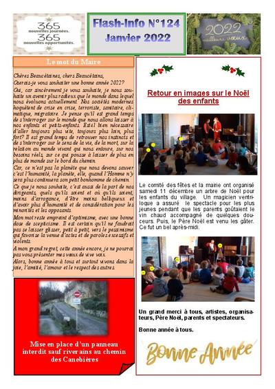 Bulletin municipal Le Beaucet - Flash info N°124 - Janvier 2022