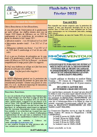 Bulletin municipal Le Beaucet - Flsh Info N°125  - Février 2022