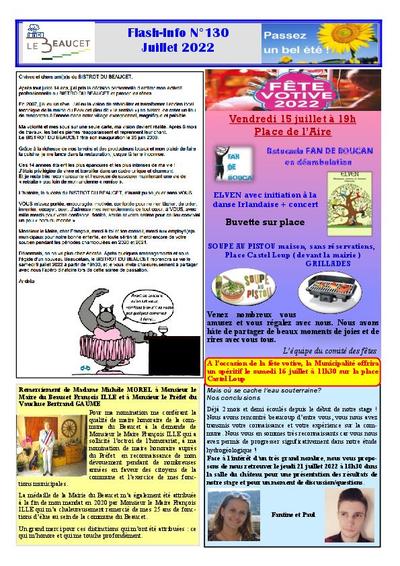 Bulletin municipal Le Beaucet - Flash info N°130 - Juillet 2022