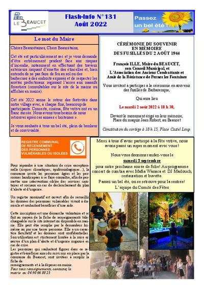 Bulletin municipal Le Beaucet - Flash Info N°131 - Août 2022