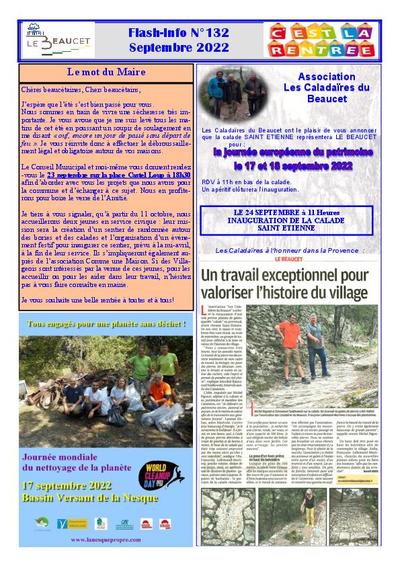 Bulletin municipal Le Beaucet - Flash Info N°132 - Septembre 2022