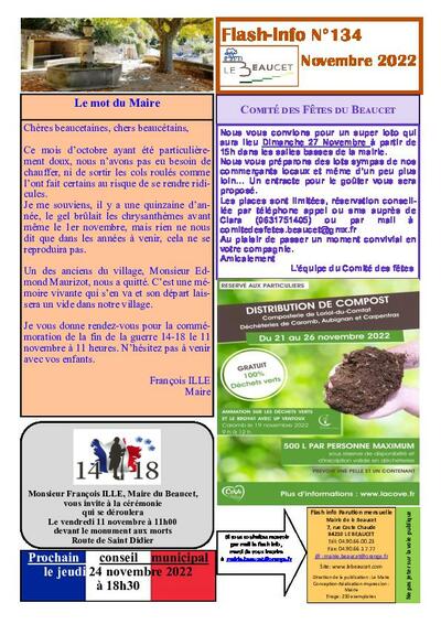 Bulletin municipal Le Beaucet - Flash Info N°134 - Novembre 2022