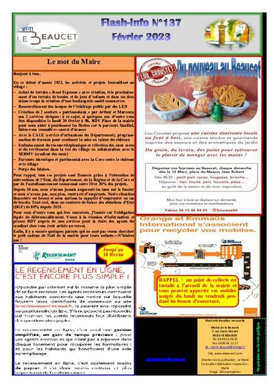 Bulletin municipal Le Beaucet - Flash Info N°137 - Février 2023