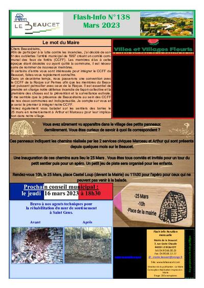 Bulletin municipal Le Beaucet - Flsh-Info N°138 - Mars 2023