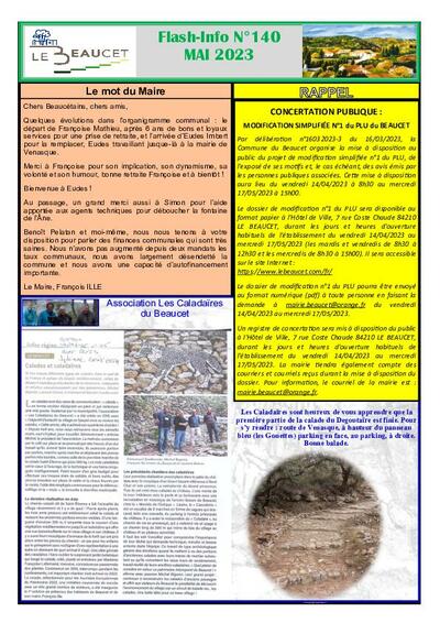 Bulletin municipal Le Beaucet - Flash info n°140 - Mai 2023