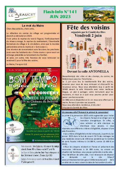 Bulletin municipal Le Beaucet - flash info n°141 juin 2023