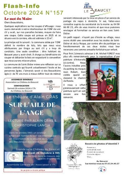 Bulletin municipal Le Beaucet - Flash Info N°157 Octobre 2024