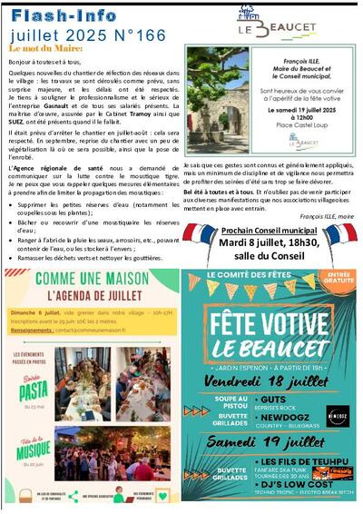 Bulletin municipal Le Beaucet - Flash Info N° 166 JUILLET 2025