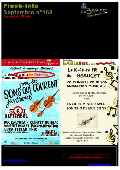 Bulletin municipal Le Beaucet - Flash Info N)168 Septembre 2025