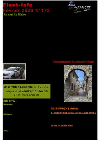 Bulletin municipal Le Beaucet - Flash Info n° 173 février 2026