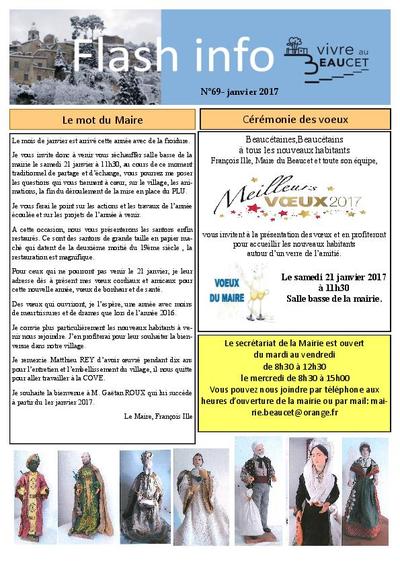 Bulletin municipal Le Beaucet - Flash info N°69 - Janvier 2017