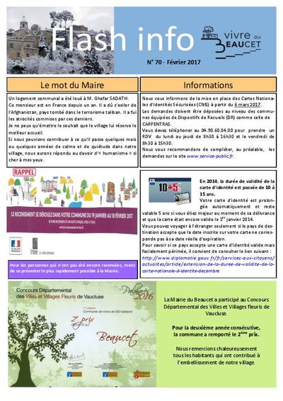 Bulletin municipal Le Beaucet - Flash info N°70 - Février 2017