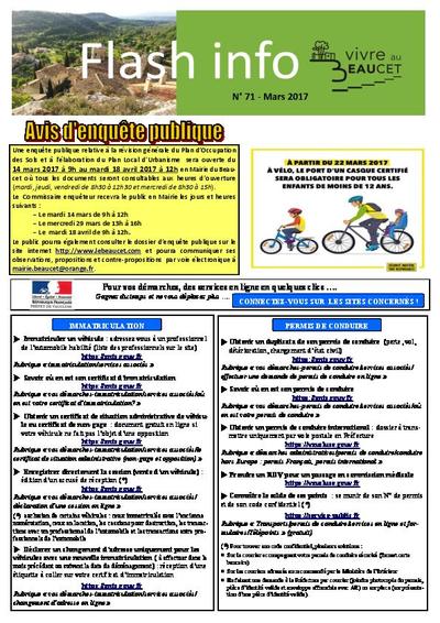 Bulletin municipal Le Beaucet - Flash Info N°71 - Mars 2017