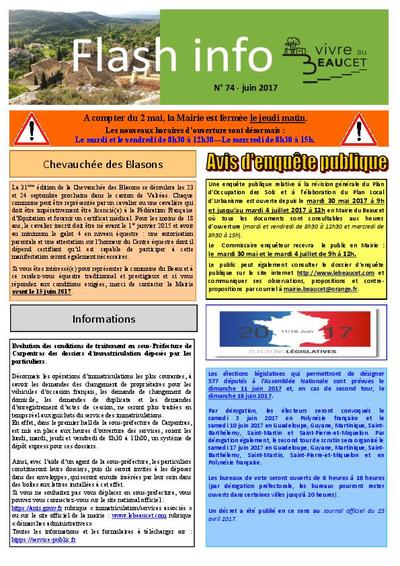 Bulletin municipal Le Beaucet - Flash Info N°74 - Juin 2017