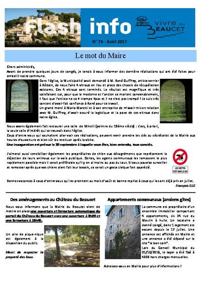 Bulletin municipal Le Beaucet - Flash info N°76 - Août 2017