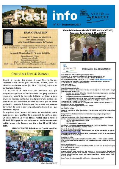 Bulletin municipal Le Beaucet - Flash Info N°77 - Septembre 2017
