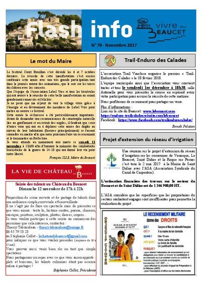 Bulletin municipal Le Beaucet - Flash Info N°79 - Novembre 2017