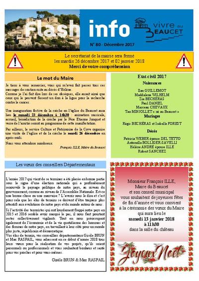 Bulletin municipal Le Beaucet - Flash Info N°80 - Décembre 2017