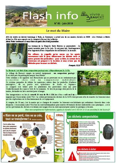 Bulletin municipal Le Beaucet - Flash-info N°85  - Juin 2018
