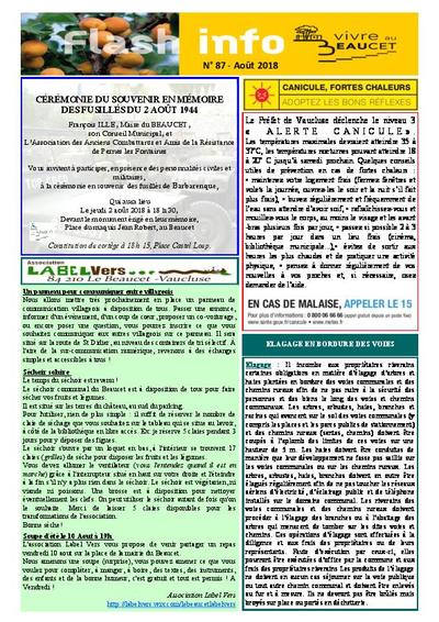 Bulletin municipal Le Beaucet - Flash info N°87 - Août 2018