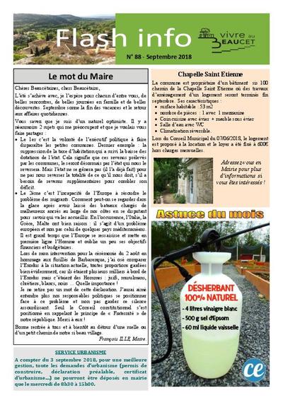 Bulletin municipal Le Beaucet - Flash Info  N°88 - Septembre 2018