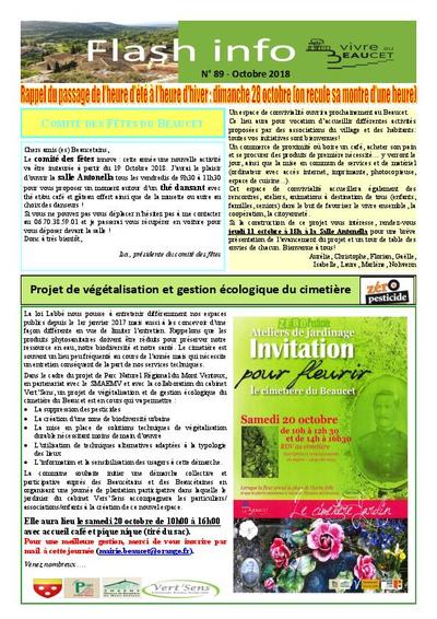 Bulletin municipal Le Beaucet - Flash Info N°89 - Octobre 2018