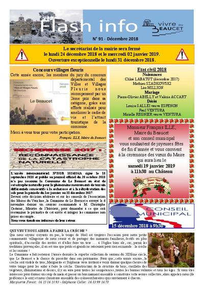 Bulletin municipal Le Beaucet - Flash Info  N°91 - Décembre 2018